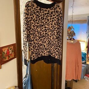 Ava & Viv Leopard Print Sweater - Black and Brown